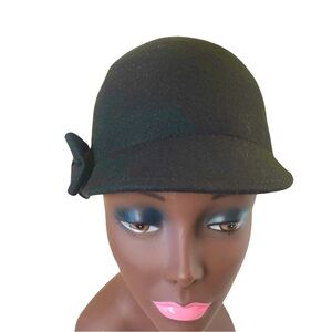 Women's Black Wool Felt Hat with Bow. One Size Fits Most